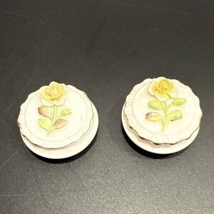 COALPORT TRINKET BOX YELLOW ROSE on LID Bone China Made in England Pair Vintage